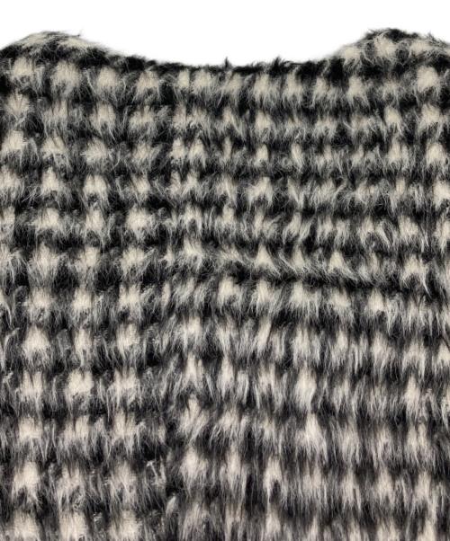 Max Mara Studio（マックスマーラ ストゥディオ）Max Mara Studio (マックスマーラ ストゥディオ) 千鳥格子 シャギーノーカラーコート ブラック×ホワイト サイズ:SIZE J38の古着・服飾アイテム