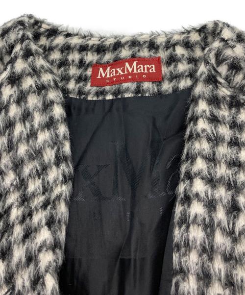 Max Mara Studio（マックスマーラ ストゥディオ）Max Mara Studio (マックスマーラ ストゥディオ) 千鳥格子 シャギーノーカラーコート ブラック×ホワイト サイズ:SIZE J38の古着・服飾アイテム