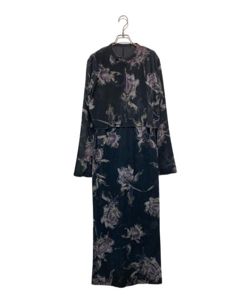Ameri（アメリ）Ameri (アメリ) DRY FLOWER VELOUR DRESS ブラック×パープル サイズ:Mの古着・服飾アイテム