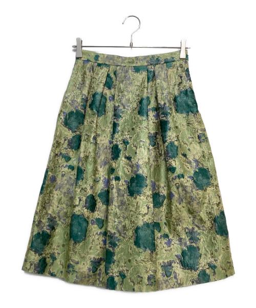 TOMORROW LAND tricot（トゥモローランド トリコ）TOMORROW LAND tricot (トゥモローランド トリコ) チンツフラワージャカード タックボリュームスカート グリーン×ネイビー サイズ:SIZE 34の古着・服飾アイテム
