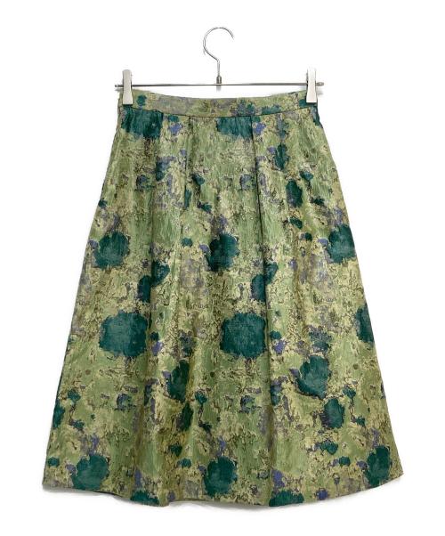 TOMORROW LAND tricot（トゥモローランド トリコ）TOMORROW LAND tricot (トゥモローランド トリコ) チンツフラワージャカード タックボリュームスカート グリーン×ネイビー サイズ:SIZE 34の古着・服飾アイテム