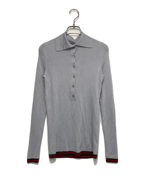 GUCCI（グッチ）GUCCI (グッチ) シェリーライン シルクカシミヤニットポロシャツ グレー サイズ:Sの古着・服飾アイテム