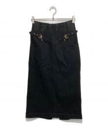 VERSACE JEANS COUTURE（ヴェルサーチ ジーンズクチュール）の古着「メッシュ切替ダブルバックルスカート」｜ブラック