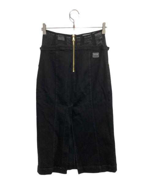 VERSACE JEANS COUTURE（ヴェルサーチ ジーンズクチュール）VERSACE JEANS COUTURE (ヴェルサーチ ジーンズクチュール) メッシュ切替ダブルバックルスカート ブラック サイズ:27の古着・服飾アイテム