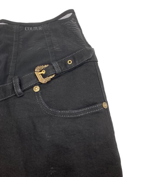 VERSACE JEANS COUTURE（ヴェルサーチ ジーンズクチュール）VERSACE JEANS COUTURE (ヴェルサーチ ジーンズクチュール) メッシュ切替ダブルバックルスカート ブラック サイズ:27の古着・服飾アイテム