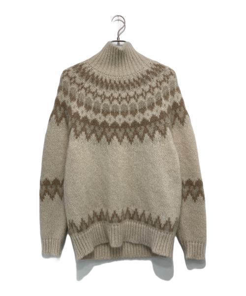 BATONER（バトナ―）BATONER (バトナ―) MOHAIR NORDIC TURTLE NECK ベージュ×ブラウン サイズ:2の古着・服飾アイテム