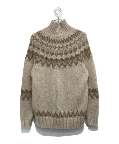 BATONER（バトナ―）BATONER (バトナ―) MOHAIR NORDIC TURTLE NECK ベージュ×ブラウン サイズ:2の古着・服飾アイテム