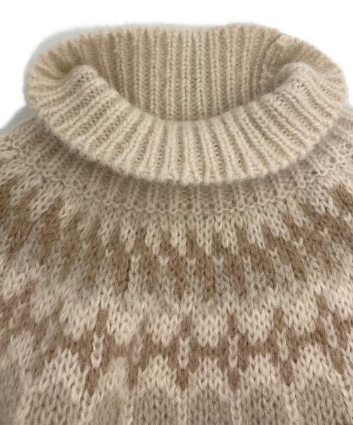 BATONER（バトナ―）BATONER (バトナ―) MOHAIR NORDIC TURTLE NECK ベージュ×ブラウン サイズ:2の古着・服飾アイテム
