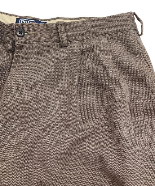 POLO RALPH LAUREN（ポロ・ラルフローレン）POLO RALPH LAUREN (ポロ・ラルフローレン) ヘリンボーン2タックコットンパンツ ブラウン サイズ:35の古着・服飾アイテム