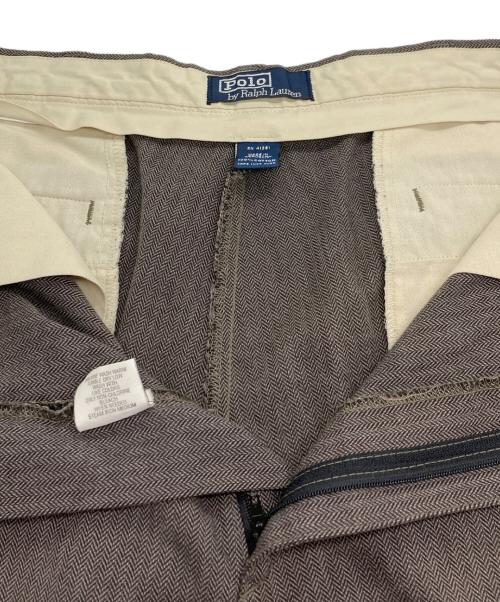POLO RALPH LAUREN（ポロ・ラルフローレン）POLO RALPH LAUREN (ポロ・ラルフローレン) ヘリンボーン2タックコットンパンツ ブラウン サイズ:35の古着・服飾アイテム