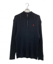 POLO RALPH LAUREN（ポロ・ラルフローレン）の古着「ポニー刺繍 ケーブルハーフジップコットンニット」｜ブラック