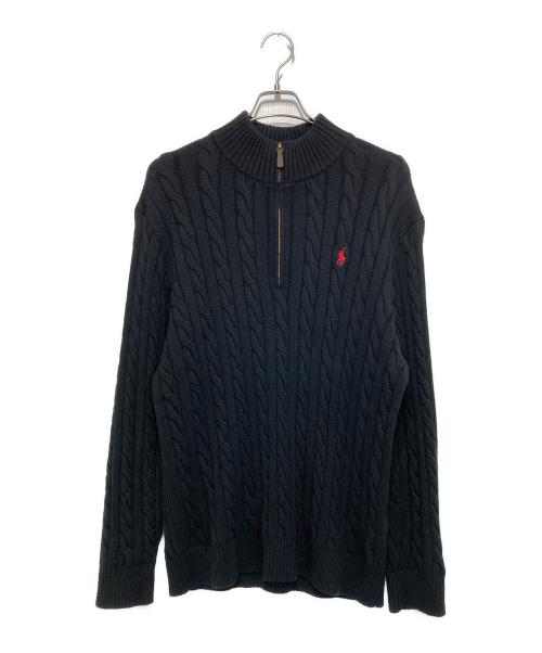 POLO RALPH LAUREN（ポロ・ラルフローレン）POLO RALPH LAUREN (ポロ・ラルフローレン) ポニー刺繍 ケーブルハーフジップコットンニット ブラック サイズ:Lの古着・服飾アイテム