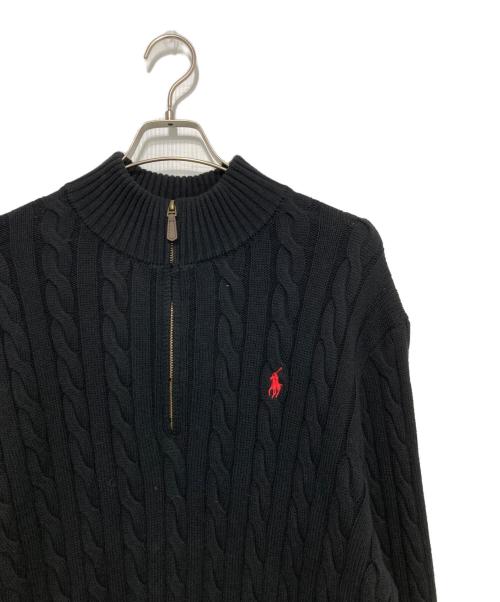 POLO RALPH LAUREN（ポロ・ラルフローレン）POLO RALPH LAUREN (ポロ・ラルフローレン) ポニー刺繍 ケーブルハーフジップコットンニット ブラック サイズ:Lの古着・服飾アイテム