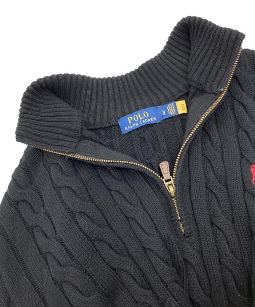 POLO RALPH LAUREN（ポロ・ラルフローレン）POLO RALPH LAUREN (ポロ・ラルフローレン) ポニー刺繍 ケーブルハーフジップコットンニット ブラック サイズ:Lの古着・服飾アイテム