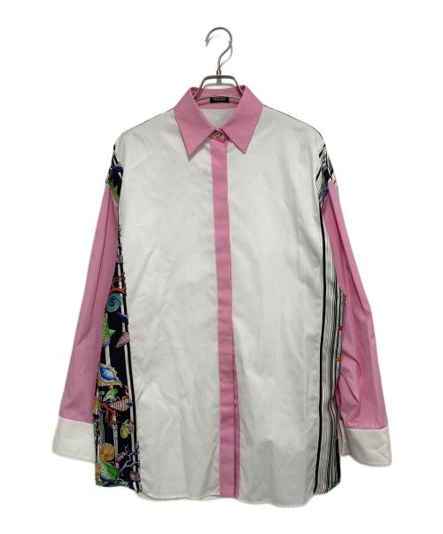 VERSACE（ヴェルサーチ）VERSACE (ヴェルサーチ) シルクマリン柄シャツ ピンク×ホワイト サイズ:38の古着・服飾アイテム