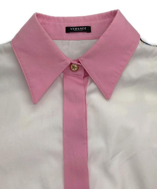 VERSACE（ヴェルサーチ）VERSACE (ヴェルサーチ) シルクマリン柄シャツ ピンク×ホワイト サイズ:38の古着・服飾アイテム