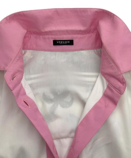 VERSACE（ヴェルサーチ）VERSACE (ヴェルサーチ) シルクマリン柄シャツ ピンク×ホワイト サイズ:38の古着・服飾アイテム