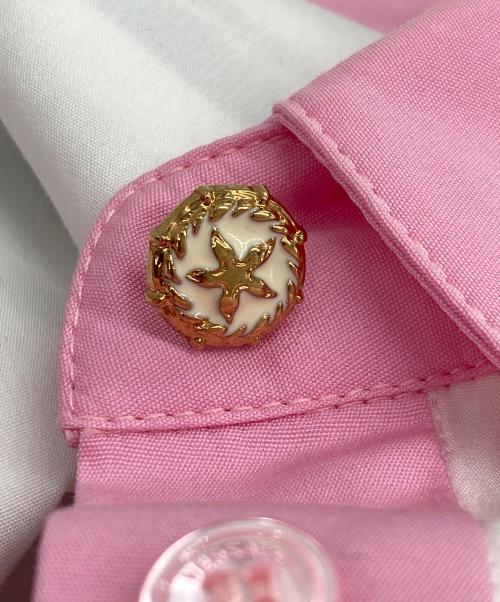 VERSACE（ヴェルサーチ）VERSACE (ヴェルサーチ) シルクマリン柄シャツ ピンク×ホワイト サイズ:38の古着・服飾アイテム