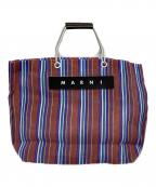 MARNIマルニ）の古着「フラワーカフェ ストライプ トートバッグ」｜ブラウン×ブルー