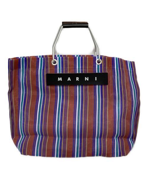 MARNI（マルニ）MARNI (マルニ) フラワーカフェ ストライプ トートバッグ ブラウン×ブルーの古着・服飾アイテム