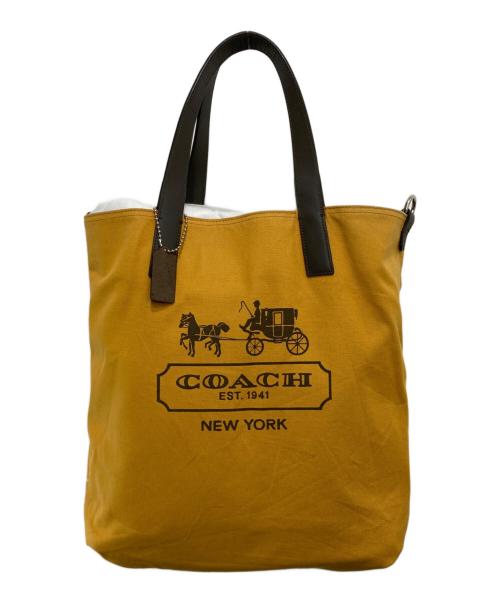 COACH（コーチ）COACH (コーチ) ヴァリケイテッド リバーシブルトートバッグ マスタード×グレーの古着・服飾アイテム