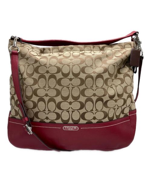 COACH（コーチ）COACH (コーチ) シグネチャー2WAYショルダーバッグ ベージュレッドの古着・服飾アイテム