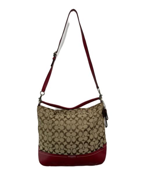 COACH（コーチ）COACH (コーチ) シグネチャー2WAYショルダーバッグ ベージュレッドの古着・服飾アイテム