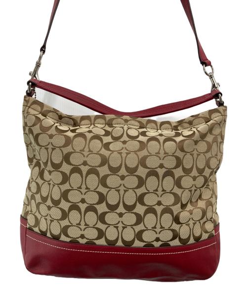 COACH（コーチ）COACH (コーチ) シグネチャー2WAYショルダーバッグ ベージュレッドの古着・服飾アイテム