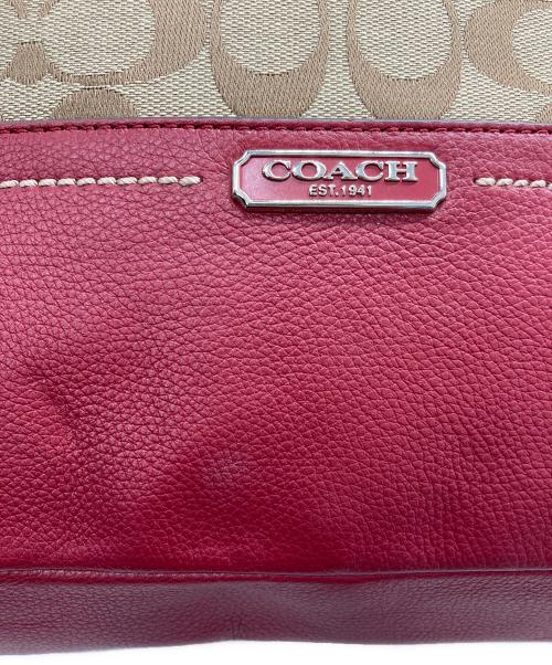 COACH（コーチ）COACH (コーチ) シグネチャー2WAYショルダーバッグ ベージュレッドの古着・服飾アイテム