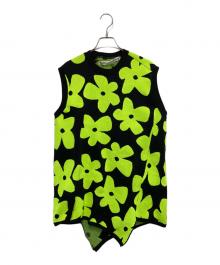 COMME des GARCONS（コムデギャルソン）の古着「アシンメトリーフラワージャガードノースリーブニット」｜ブラック×イエロー