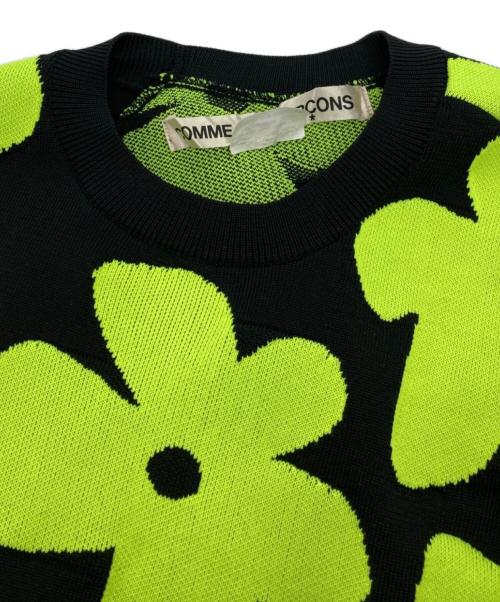 COMME des GARCONS（コムデギャルソン）COMME des GARCONS (コムデギャルソン) アシンメトリーフラワージャガードノースリーブニット ブラック×イエロー サイズ:Sの古着・服飾アイテム