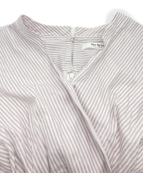 HER LIP TO（ハーリップトゥ）Her lip to (ハーリップトゥ) Stripe Cotton-Blend Summer Dress ピンク×ホワイト サイズ:Sの古着・服飾アイテム
