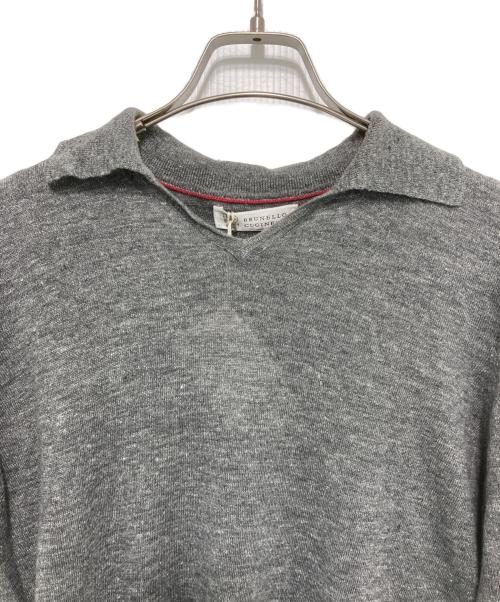 BRUNELLO CUCINELLI（ブルネロクチネリ）BRUNELLO CUCINELLI (ブルネロクチネリ) リネンコットン半袖ニット グレー サイズ:42の古着・服飾アイテム