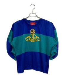 Vivienne Westwood RED LABEL（ヴィヴィアンウエストウッドレッドレーベル）の古着「オーブプリント メッシュトップス」｜ブルー×グリーン