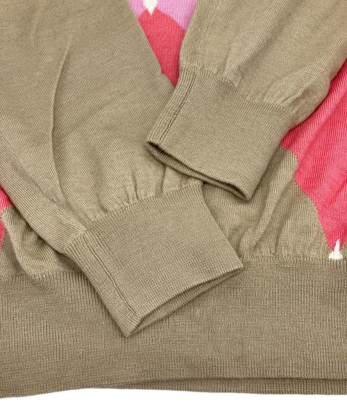 BALLANTYNE（バランタイン）BALLANTYNE (バランタイン) アーガイル カシミヤクルーネックニット ベージュ×ピンク サイズ:50の古着・服飾アイテム