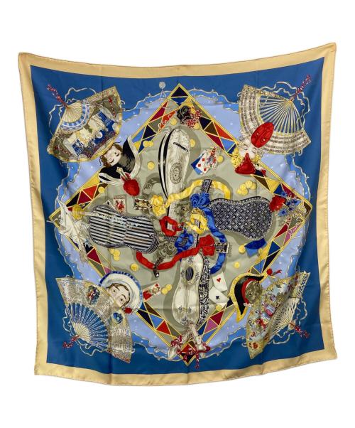 HERMES（エルメス）HERMES (エルメス) カレ90 AU CLAIR DE LA LUNA シルクスカーフ ブルー×イエローの古着・服飾アイテム