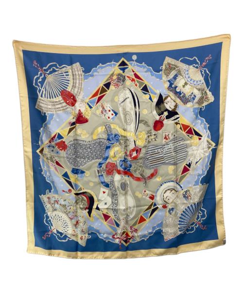 HERMES（エルメス）HERMES (エルメス) カレ90 AU CLAIR DE LA LUNA シルクスカーフ ブルー×イエローの古着・服飾アイテム