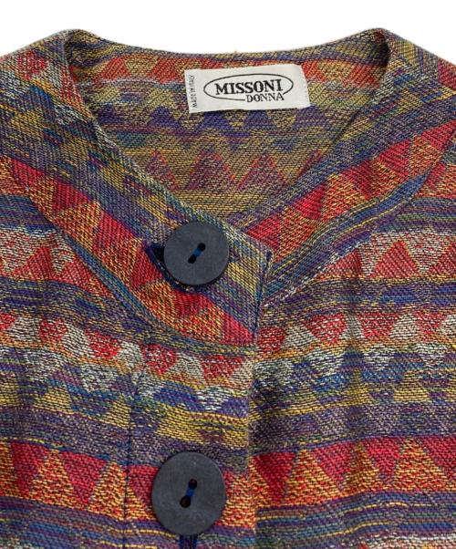 missoni（ミッソーニ）missoni (ミッソーニ) ノーカラージャケット ネイビー×レッド サイズ:36の古着・服飾アイテム