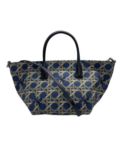 TORY BURCH（トリーバーチ）TORY BURCH (トリーバーチ) CANVAS BASKETWEAVE SMALL TOTE ネイビー×グレーの古着・服飾アイテム