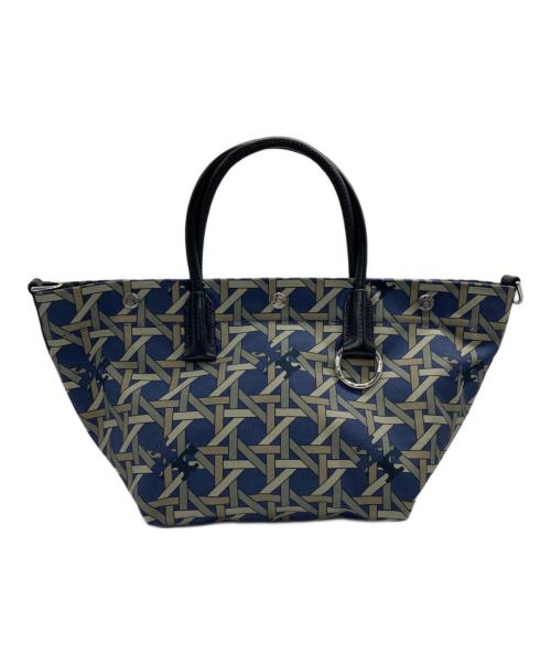 TORY BURCH（トリーバーチ）TORY BURCH (トリーバーチ) CANVAS BASKETWEAVE SMALL TOTE ネイビー×グレーの古着・服飾アイテム