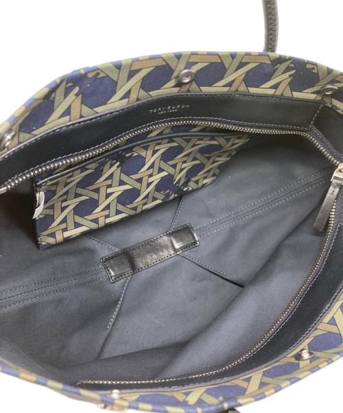 TORY BURCH（トリーバーチ）TORY BURCH (トリーバーチ) CANVAS BASKETWEAVE SMALL TOTE ネイビー×グレーの古着・服飾アイテム