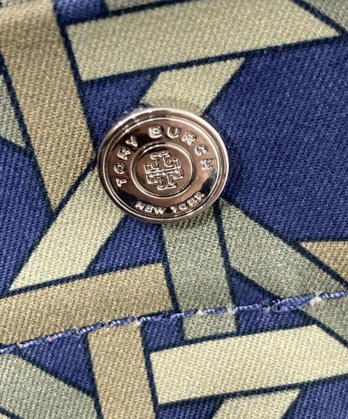 TORY BURCH（トリーバーチ）TORY BURCH (トリーバーチ) CANVAS BASKETWEAVE SMALL TOTE ネイビー×グレーの古着・服飾アイテム