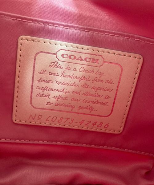COACH（コーチ）COACH (コーチ) フラワーモチーフ シグネチャー ハンドバッグ ピンク×アイボリーの古着・服飾アイテム