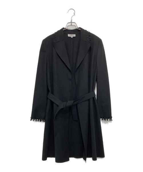 VALENTINO（ヴァレンティノ）VALENTINO (ヴァレンティノ) デザインフリンジロングコート ブラック サイズ:40/6の古着・服飾アイテム