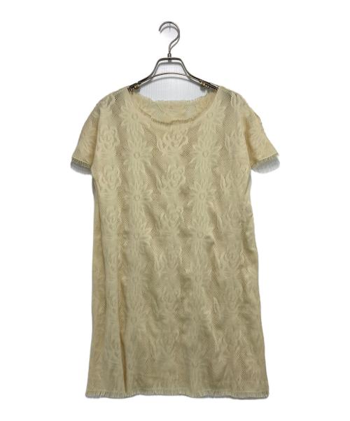 PLEATS PLEASE（プリーツプリーズ）PLEATS PLEASE (プリーツプリーズ) フリンジパンチングショートスリーブカットソー ベージュ サイズ:3の古着・服飾アイテム
