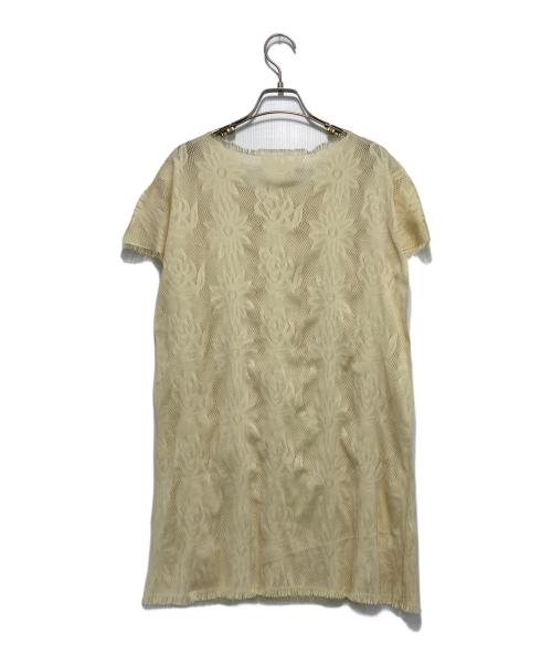 PLEATS PLEASE（プリーツプリーズ）PLEATS PLEASE (プリーツプリーズ) フリンジパンチングショートスリーブカットソー ベージュ サイズ:3の古着・服飾アイテム