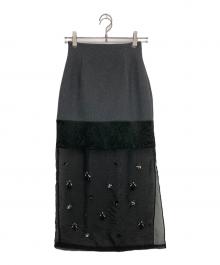 JOSE MOON（ジョゼムーン）の古着「BIJOU EMBROIDERY SHEER SKIRT」｜グレー×ブラック