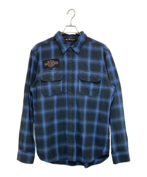 HARLEY-DAVIDSON（ハーレーダビッドソン）HARLEY-DAVIDSON (ハーレーダビッドソン) オンブレチェックシャツ ブラック×ブルー サイズ:Lの古着・服飾アイテム