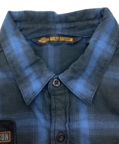 HARLEY-DAVIDSON（ハーレーダビッドソン）HARLEY-DAVIDSON (ハーレーダビッドソン) オンブレチェックシャツ ブラック×ブルー サイズ:Lの古着・服飾アイテム