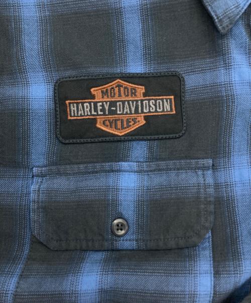 HARLEY-DAVIDSON（ハーレーダビッドソン）HARLEY-DAVIDSON (ハーレーダビッドソン) オンブレチェックシャツ ブラック×ブルー サイズ:Lの古着・服飾アイテム